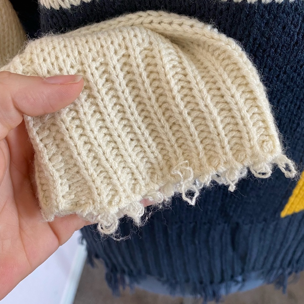 Umgee Sweater Color Block Fringe Patchwork Knitted - image 8